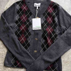 🐇🐇Ganni Gray Argyle Cardigan For Women